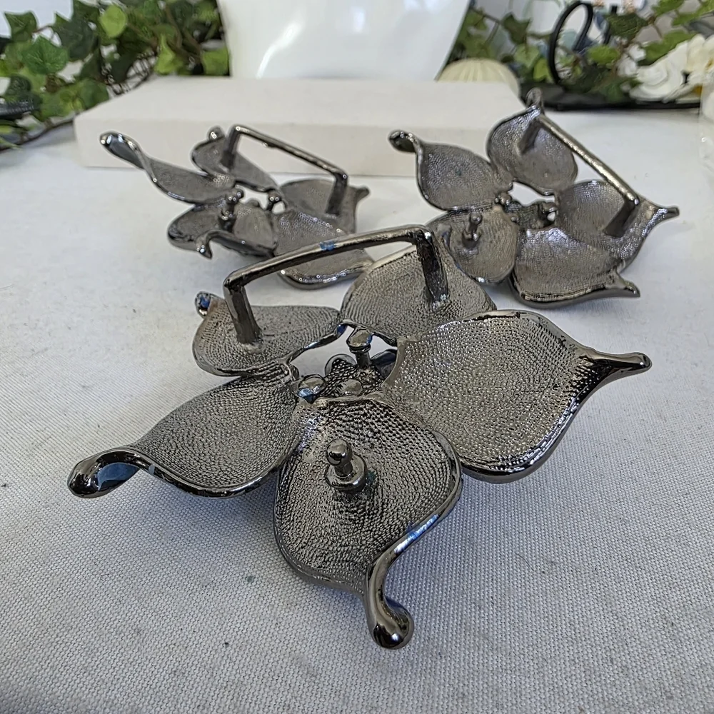 Unique Metal Belt Buckle Painted Flower With Crystal Stones Blue Grey Green